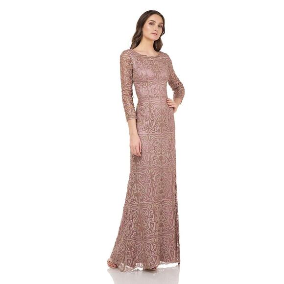 JS Collections Soutache Embroidered Boat Neck Gown in Brown – Size 2 NWT - Picture 1 of 9